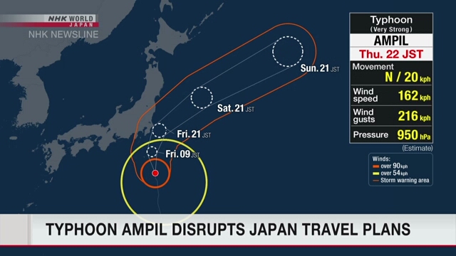 Ampil entwickelt sich zu einem sehr starken Taifun und nähert sich wahrscheinlich den japanischen Inseln Kanto und Tohoku