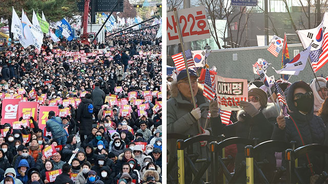 Bürger strömen zur Nationalversammlung in Gwanghwamun, um auf die Ergebnisse der Amtsenthebungsabstimmung zu warten